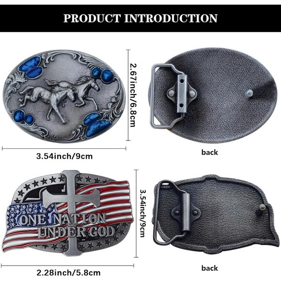 Men 2 Pieces Western Cowboy & American Flag Cross Belt Buckle - Picture 3 of 6